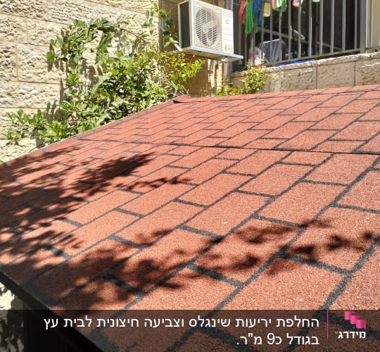 גג רעפים אדום עם צללים של צמחים